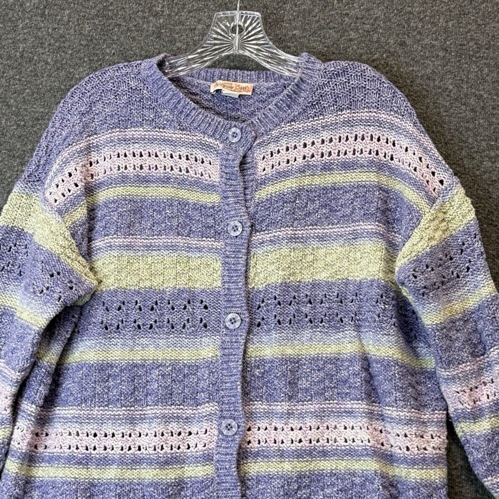Pastel Striped Knit Button Up Cottagecore Granny Fairy Cardigan Sweater Sz PL
